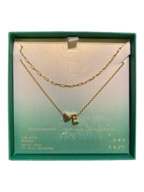 A New Day 14K Gold Dipped “E” Initial with Heart Chain Necklace